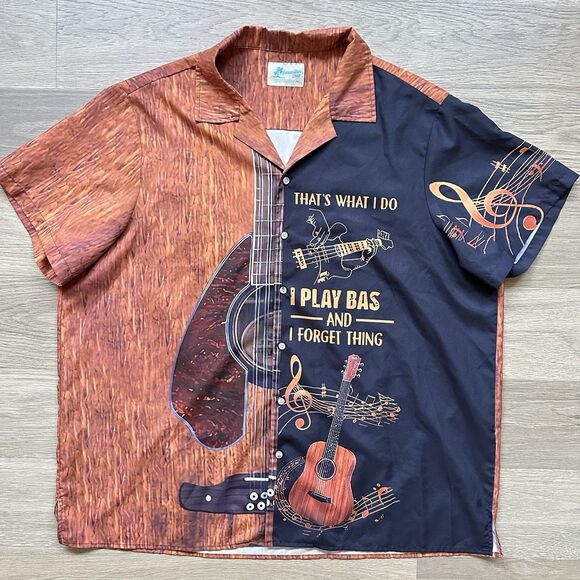 Hawaiian Shirts Men 4XL Musician Bass Guitar Band Artist Short Sleeve All Over - Picture 1 of 9
